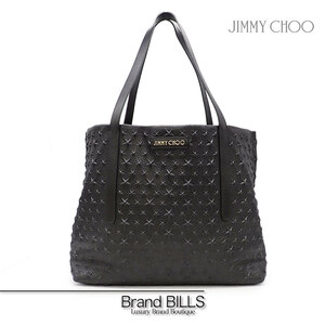 美品 JIMMY CHOO ジミーチュウ SARA サラM スターエンボス トートバッグ SARAMEMG グレイニーレザー ブラック ゴールド金具