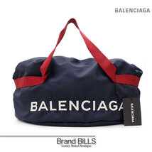 未使用品 BALENCIAGA バレンシアガ ホイールバッグ ボストンバッグ 489939 ナイロン ネイビー レッド ホワイトロゴ ユニセックス_画像1