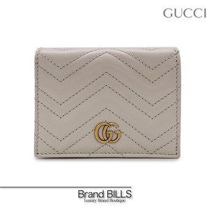 未使用品 GUCCI グッチ GGマーモント 二つ折り財布 コンパクトウォレット 466492 グレー ゴールド金具