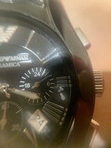 EMPORIO ARMANI エンポリオアルマーニ AR-1400 メンズ腕時計 セラミカ クロノグラフ 黒文字盤 クォーツ 箱・取説 動作未確認 ジャンク 4-21_画像4