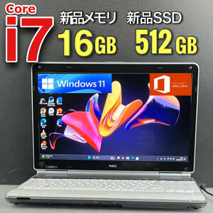 Windows11Pro☆極速i7☆【新品メモリ16GB+爆速新品SSD512GB/Core i7-3.10GHz】人気NECノートパソコン/Office2019 H&B/Blu-ray/USB3.0/wifi