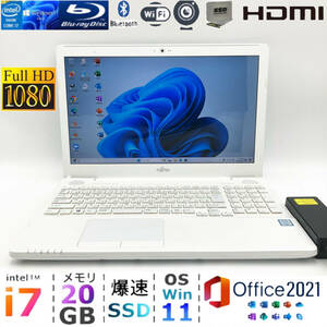  full HD* high-end i7[ memory 20GB+. speed new goods SSD]Core i7-6700HQ* Fujitsu AH53/A3*Windows11 23H2/Office2021/Bluetooth/Blu-ray/Webcam