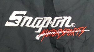 NJ98レーシングジャケットUNKNOWNアメリカ古着カナダ製ナイロンジャケットSNAP-ONスナップオン文字刺繍XLビッグサイズ黒系オールド＆レトロ