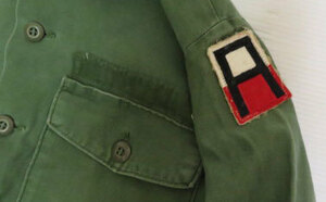 LS57米軍実物ARMYアメリカ古着ユーティリティシャツ長袖シャツ70'Sビンテージ緑系ミリタリーシャツ14hボックスシャツ綿パッチ付きオールド