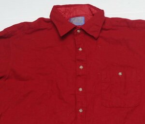 LS46ペンドルトンPENDLETONアメリカ古着アメリカ製ウールシャツ長袖シャツ80’Sビンテージ肘あて付きXLビッグサイズ赤系オールド＆レトロ