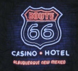 ST73ポートPORTアメリカ古着スべニアTシャツLビッグサイズ黒系TシャツROUTE66ルート66カジノCASINOホテルHOTELオールド＆レトロ