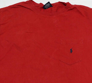 ST63ラルフローレンRALPH LAURENポロPOLOアメリカ古着ポケットTシャツ赤系Tシャツ無地TシャツLビッグサイズ胸刺繍ワンポイント/オールド