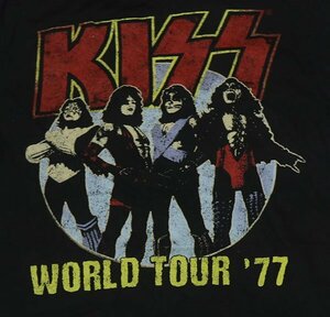 ST60キッスKISSアメリカ古着バンドTシャツ1977ビンテージ復刻ツアーTシャツ黒系TシャツSミュージシャンTシャツ/オールド＆レトロ