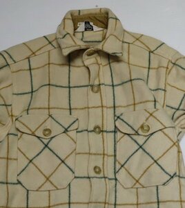 LS46ウールリッチWOOLRICHアメリカ古着アメリカ製ウールシャツ長袖シャツ70’S80’SビンテージMクリーム系X緑系他アウトドアシャツ/オール