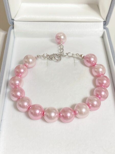 Y175 【春限定】☆桜ピンク系カラー 約10㎜ 本貝真珠 パールブレスレット 