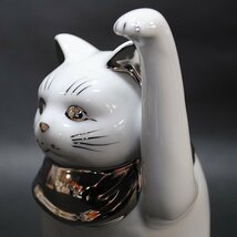 瀬戸焼 招き猫 日本製 江戸猫ホワイトプラチナ4寸 13㎝ 左手挙げプラチナは商売繁盛 千客万来 人招き 瀬戸物 縁起物 陶器 おしゃれ ②_画像7