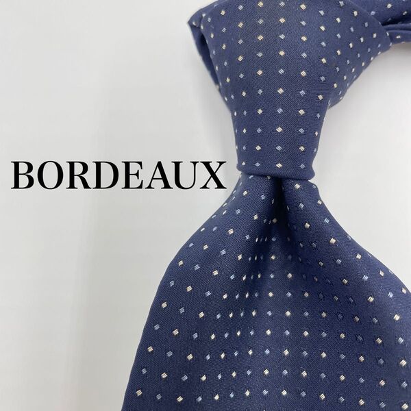 【美品 】BORDEAUX ボルドー ネクタイ 紺色 ネイビー ホワイト シルク 絹 ドット柄