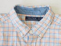 ☆送料無料☆ NAUTICA ノーティカ USA直輸入 古着 長袖 チェック ロゴ 胸ポケット付き ボタンダウン シャツ メンズ L オレンジ 中古 即決_画像3