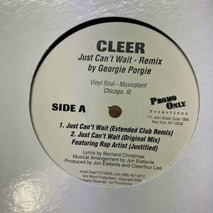 赤箱 HIPHOP,R&B CLEER - JUST CAN'T WAIT - REMIX シングル レコード 中古品