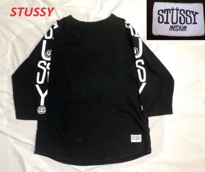 STUSSYステューシー袖ロゴラグランTシャツM黒★七分Tシャツ