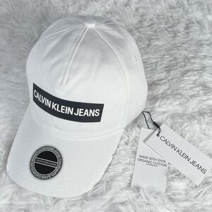 未使用 カルバンクラインジーンズ CALVIN KLEIN JEANS キャップ 帽子 プリントロゴ ホワイト 1
