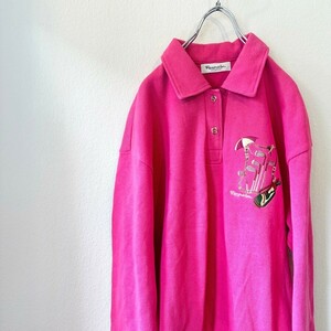 run-bie рубашка-поло длинный рукав вышивка розовый пурпурный /Y2943