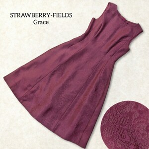 15 【STRAWBERRY-FIELDS Grace】 上品 レース柄 ノースリーブ ワンピース ドレス 2 パープル 紫 結婚式 ストロベリーフィールズグレース