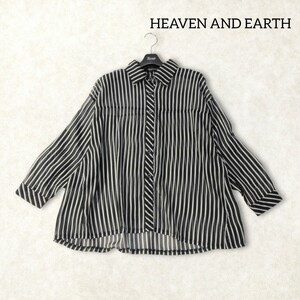 35 【HEAVEN AND EARTH】 シアー 透け感 シースルー ブラウス シャツ トップス М ストライプ ゆったり 黒 ブラック ヘブンアンドアース