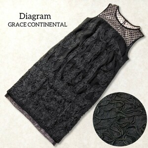 314 【Diagram GRACE CONTINENTAL】 ダイアグラム グレースコンチネンタル コード刺繍 ワンピース ドレス 36 S 黒 ブラック 膝丈 レース