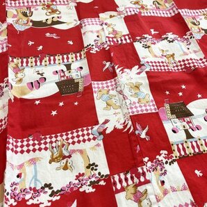 KIRUKIRU セミアンティーク 子供用 浴衣 染め 綿 身丈108㎝ 赤地にウサギやバンビ クマ 可愛い レトロ 着付け 和装 カジュアルの画像5