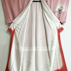 KIRUKIRU リサイクル 付下げ 正絹 着物 染 身丈165cm 淡いピンク地に椿など和花 茶屋辻柄 和柄 上品 着付 和装の画像3