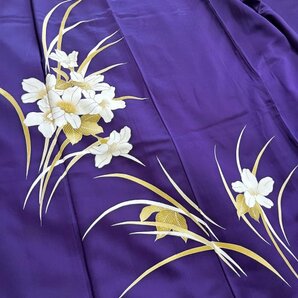 KIRUKIRU リサイクル 着物 訪問着 正絹 身丈157.5㎝ 紫地に白地の花々 上品 フォーマル 着付け 和装の画像6