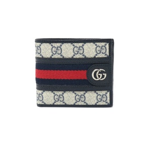 グッチ GUCCI 二つ折り財布 597609-96IWN-4076 ベージュ ブルー ウォレット GGスプリーム キャンバス