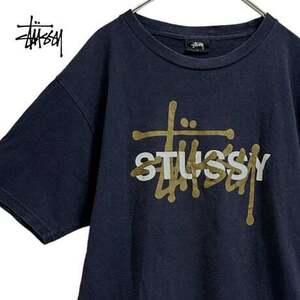 TC570ね＠ Stussy 90s ロゴ Tシャツ 半袖 メンズ Lサイズ ネイビー