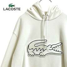 TC591さ@ LACOSTE ロゴ スウェット パーカー ホワイト メンズ ラコステ メンズM相当 白 _画像2