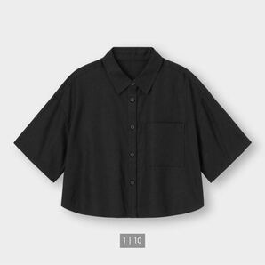 【美品】GU ジーユー　リネンブレンドクロップドシャツ　ブラック　半袖シャツ