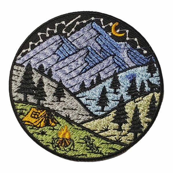 Y-10【 アイロンワッペン 】 刺繍ワッペン アップリケ リメイク 山 マウンテン MOUNTAIN camp キャンプ テント