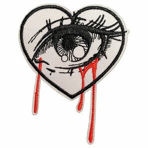 B-33【 アイロンワッペン 】 刺繍ワッペン アップリケ リメイク 目 瞳 eye ハート heart 涙 アイロンワッペン