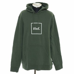 ◆510053 HUF ハフ ◆スウェットパーカー ボックスロゴ プリント サイズL メンズ グリーン