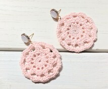 crochet ピアス　ベビーピンク　パール　カボション　大きい　軽い　アレルギー対応_画像5