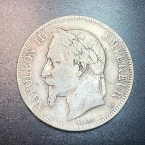 フランス 5F 5フラン 1867年 銀貨 ナポレオン3世 重量約24.5g 約37.2mm 古銭の画像1