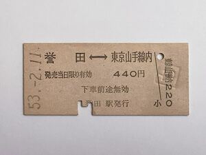 【希少品セール】国鉄 乗車券 (誉田→東京山手線内) 誉田駅発行 4211