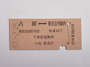 【希少品セール】国鉄 乗車券 (八街→東京山手線内) 八街駅発行 9803