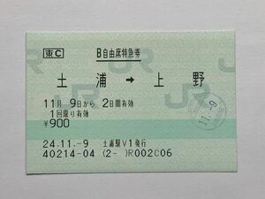 【希少品セール】JR東日本 マルス発行 自由席特急券 (土浦→上野) 土浦駅発行 40214-04