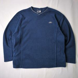 激レア 00s Y2K UMBRO アンブロ ロゴ刺繍 フリース NAVY Vネック 