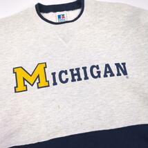 90s ラッセルアスレチック ツートーン カレッジロゴ 前Vガゼット スウェット RUSSELL ATHLETIC MICHIGAN Sweatshirt Vintage _画像2