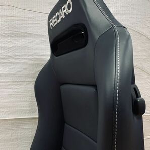 16.17.レカロ RECARO 2脚セット SR-3 黒フェイクレザー張り替え 張替え 張替 白 ホワイトシングルステッチ 片側ダイヤルの画像4