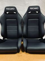 24.25.レカロ RECARO 2脚セット SR-3 黒フェイクレザー張り替え 張替え 張替 ホワイトシングルステッチ 片側ダイヤル_画像1