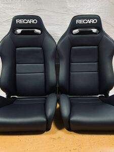 28.29.レカロ RECARO 2脚セット SR-3 黒フェイクレザー張り替え 張替え 張替 ブラックシングルステッチ 両側ダイヤル