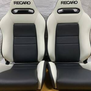 7.8.レカロ RECARO 2脚セット SR-3 黒×白フェイクレザー張り替え 張替え 張替 ホワイトシングルステッチ 両側ダイヤルの画像1