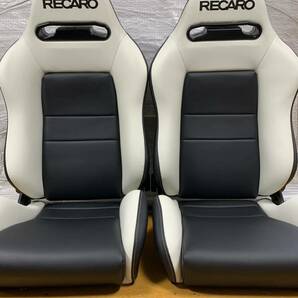 12.13.レカロ RECARO 2脚セット SR-3 黒×白フェイクレザー張り替え 張替え 張替 ホワイトシングルステッチ 両側ダイヤルの画像1