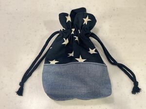  keep hand loop attaching pouch lunch sack glass sack navy star pattern hand made man go in . go in . kindergarten child care . elementary school 