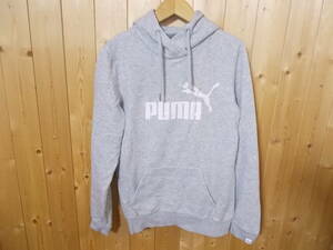 e212◆PUMA スウェットフーディー◆プーマ サイズ M グレー プリントロゴ ストレッチ入り スポーツウェア パーカー スウェット 6D