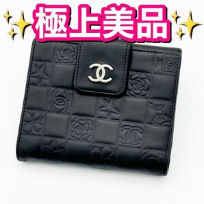 CHANEL シャネル アイコンライン 二つ折り コンパクト 財布 ブラック 