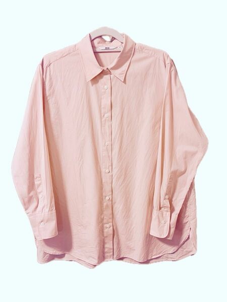 ユニクロ 長袖シャツ 綿100パーセント 綿シャツ ピンク 襟付き UNIQLO XL 大きめサイズ ゆったり レディースシャツ
